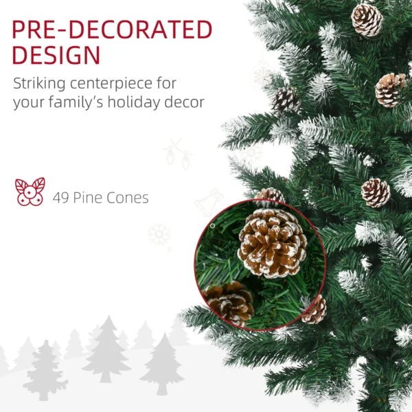 HOMCOM 6 Ft Snow Artificial Christmas Tree with Realistic Branches, Pine Cone, for Indoor Decoration, Green White - Image 6