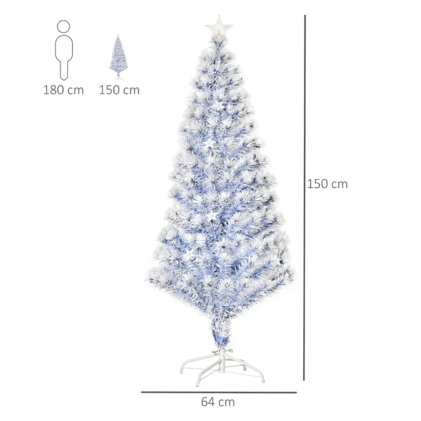 HOMCOM 5FT Artificial Fibre Optic Christmas Tree Seasonal Decoration w/ LED Lights Pre-Lit Easy Store White Blue - Image 3