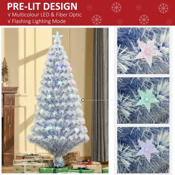 HOMCOM 5FT Artificial Fibre Optic Christmas Tree Seasonal Decoration w/ LED Lights Pre-Lit Easy Store White Blue - Image 4