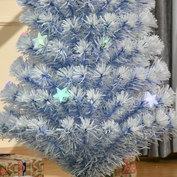 HOMCOM 5FT Artificial Fibre Optic Christmas Tree Seasonal Decoration w/ LED Lights Pre-Lit Easy Store White Blue - Image 8