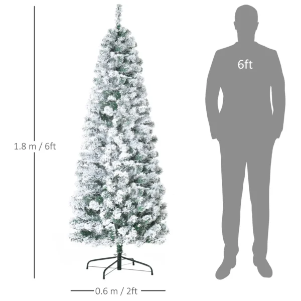 HOMCOM 6FT Prelit Artificial Snow Flocked Christmas Tree with Warm White LED Light, Holiday Home Xmas Decoration, Green White - Image 3