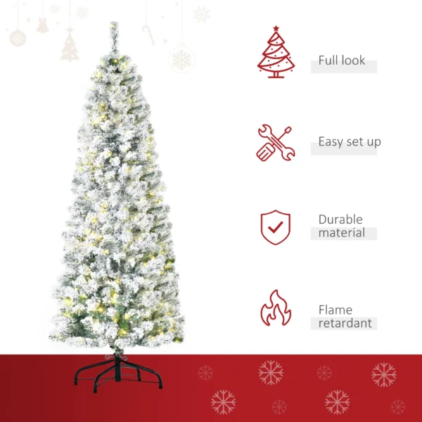 HOMCOM 6FT Prelit Artificial Snow Flocked Christmas Tree with Warm White LED Light, Holiday Home Xmas Decoration, Green White - Image 4