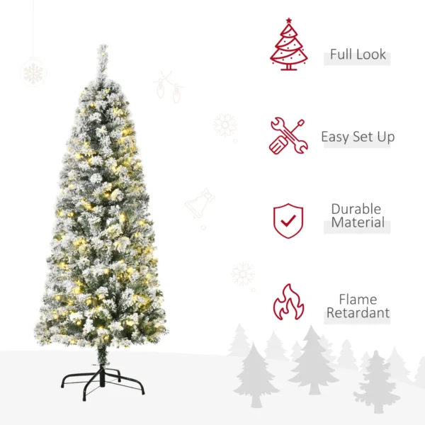 HOMCOM 5FT Prelit Artificial Snow Flocked Christmas Tree with Warm White LED Light, Holiday Home Xmas Decoration, Green White - Image 4