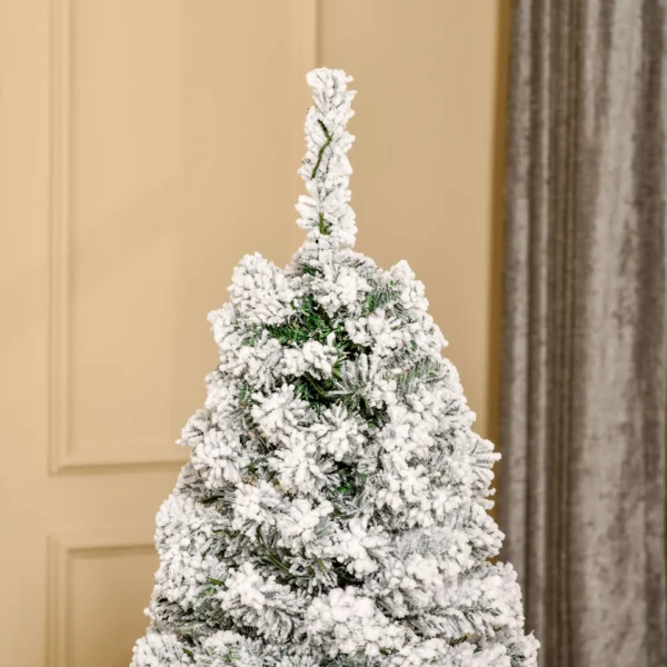 HOMCOM 5FT Prelit Artificial Snow Flocked Christmas Tree with Warm White LED Light, Holiday Home Xmas Decoration, Green White - Image 8