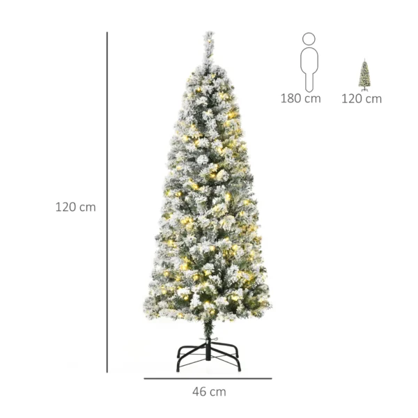 HOMCOM 4FT Prelit Artificial Snow Flocked Christmas Tree with Warm White LED Light, Holiday Home Xmas Decoration, Green White - Image 3