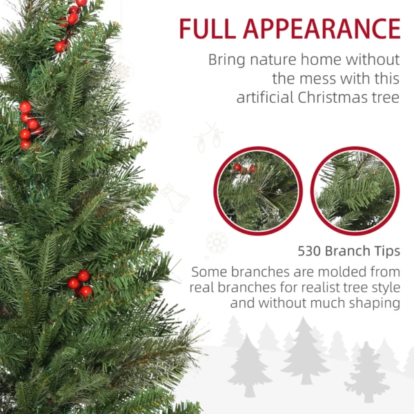 HOMCOM 6ft Pencil Artificial Christmas Tree with Realistic Branches, Red Berries, Auto Open, Green - Image 5