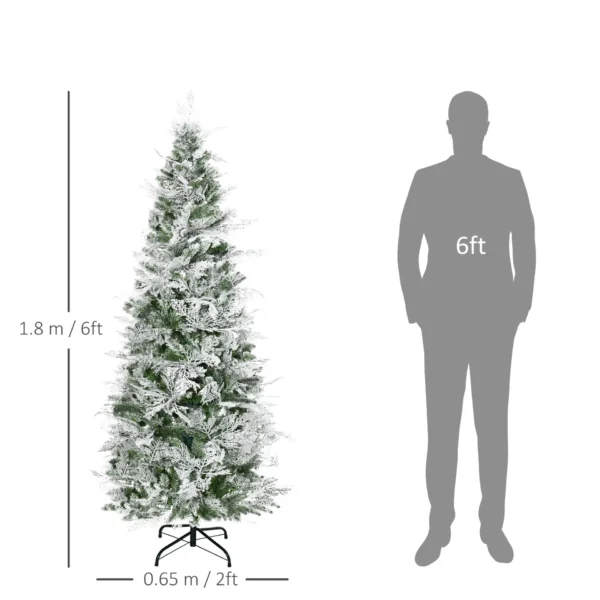 HOMCOM 6 Ft Pencil Snow Flocked Artificial Christmas Tree with Realistic Cypress Branches, Auto Open, Green - Image 3