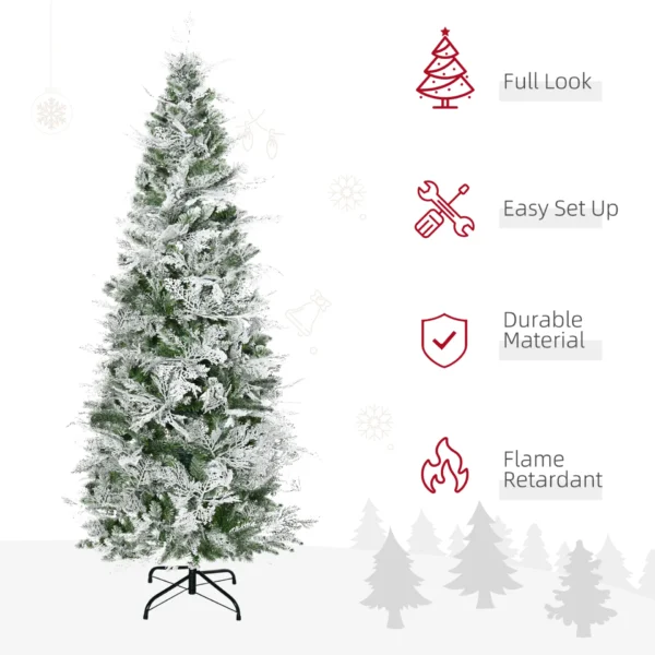 HOMCOM 6 Ft Pencil Snow Flocked Artificial Christmas Tree with Realistic Cypress Branches, Auto Open, Green - Image 4