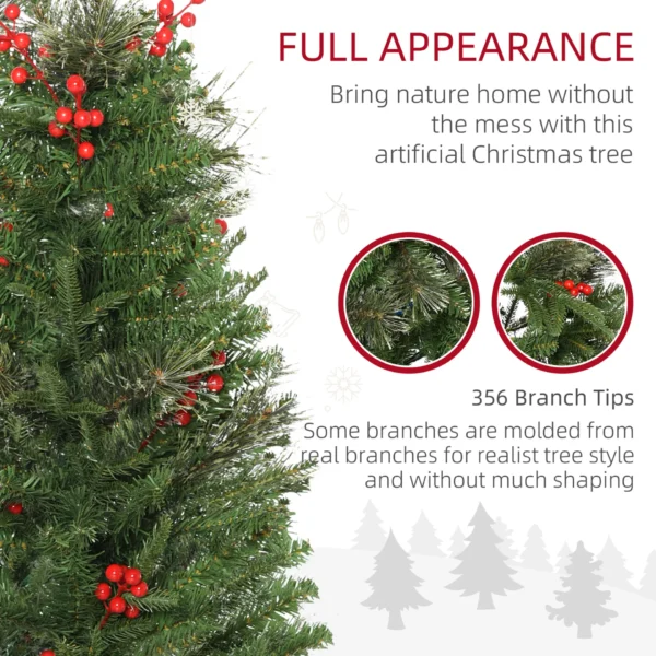 HOMCOM 5ft Pencil Artificial Christmas Tree with Realistic Branches, Red Berries, Auto Open, Green - Image 5