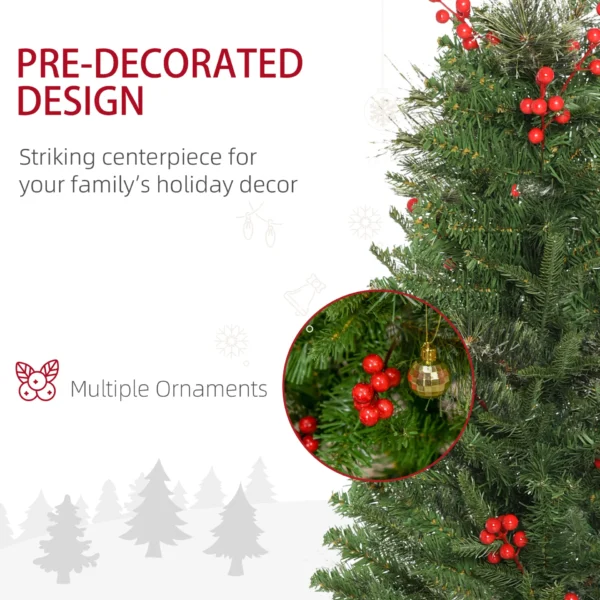 HOMCOM 5ft Pencil Artificial Christmas Tree with Realistic Branches, Red Berries, Auto Open, Green - Image 6