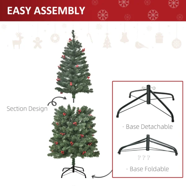 HOMCOM 5FT Prelit Artificial Pencil Christmas Tree with Warm White LED Light, Red Berry, Holiday Home Xmas Decoration, Green - Image 7