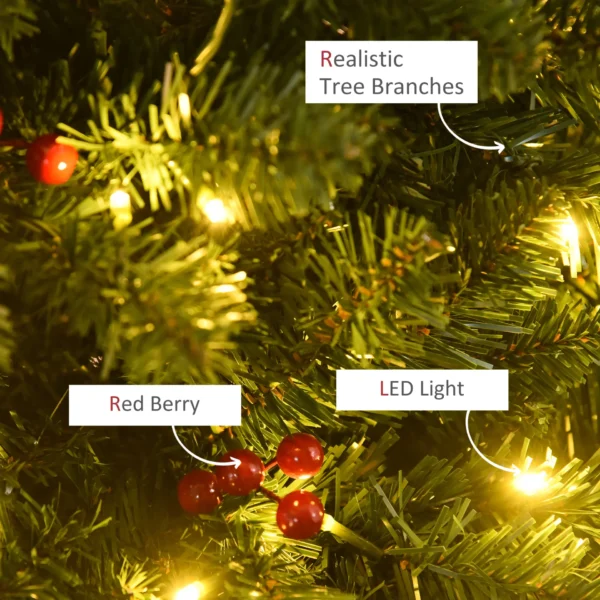 HOMCOM 5FT Prelit Artificial Pencil Christmas Tree with Warm White LED Light, Red Berry, Holiday Home Xmas Decoration, Green - Image 8