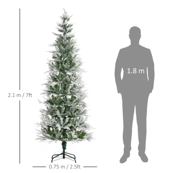 HOMCOM 7 Ft Pencil Snow Flocked Artificial Christmas Tree with Realistic Cypress Branches, Auto Open, Green - Image 3