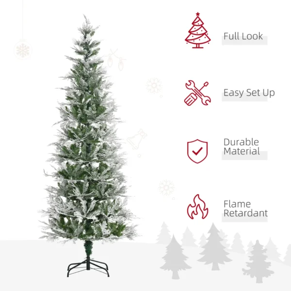 HOMCOM 7 Ft Pencil Snow Flocked Artificial Christmas Tree with Realistic Cypress Branches, Auto Open, Green - Image 4