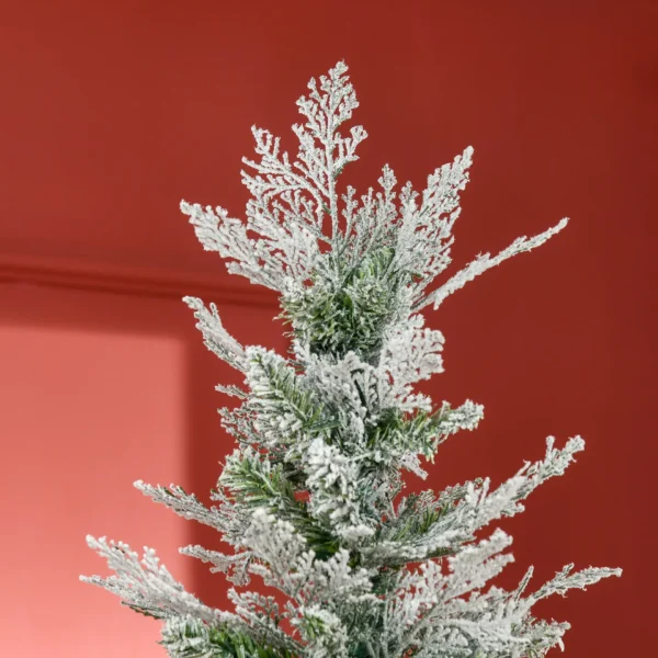 HOMCOM 7 Ft Pencil Snow Flocked Artificial Christmas Tree with Realistic Cypress Branches, Auto Open, Green - Image 8