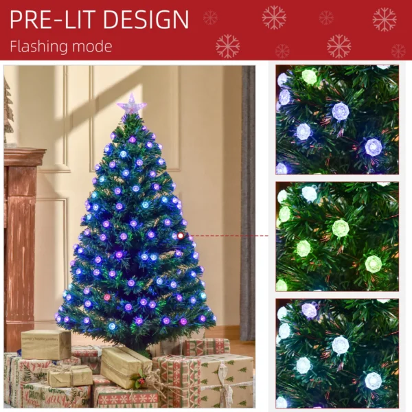 HOMCOM 4FT Pre-Lit Artificial Christmas Tree w/Fibre Optic Decorations LED Light Holiday Home Xmas Decoration-Green - Image 5