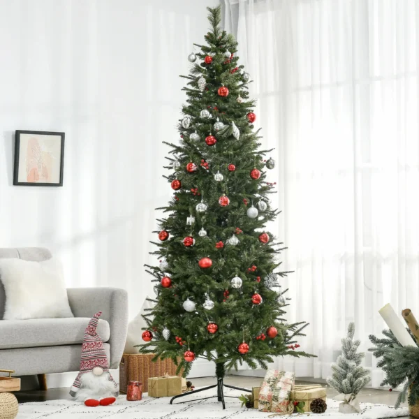 HOMCOM 7ft Pencil Artificial Christmas Tree with Realistic Branches, Red Berries, Auto Open, Green - Image 2