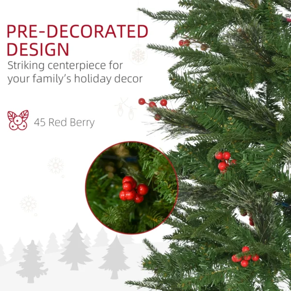 HOMCOM 7ft Pencil Artificial Christmas Tree with Realistic Branches, Red Berries, Auto Open, Green - Image 6