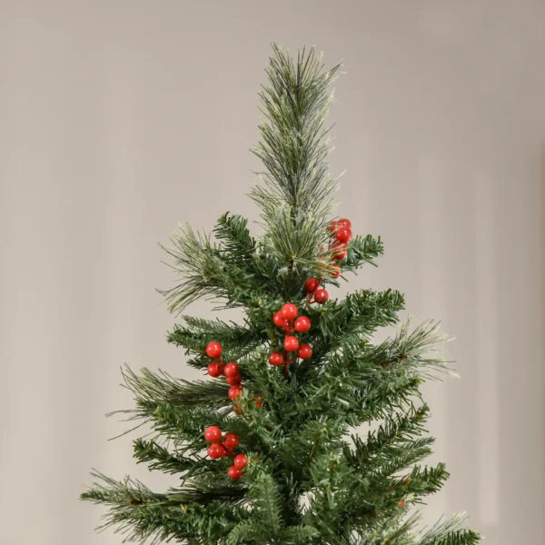 HOMCOM 7ft Pencil Artificial Christmas Tree with Realistic Branches, Red Berries, Auto Open, Green - Image 8