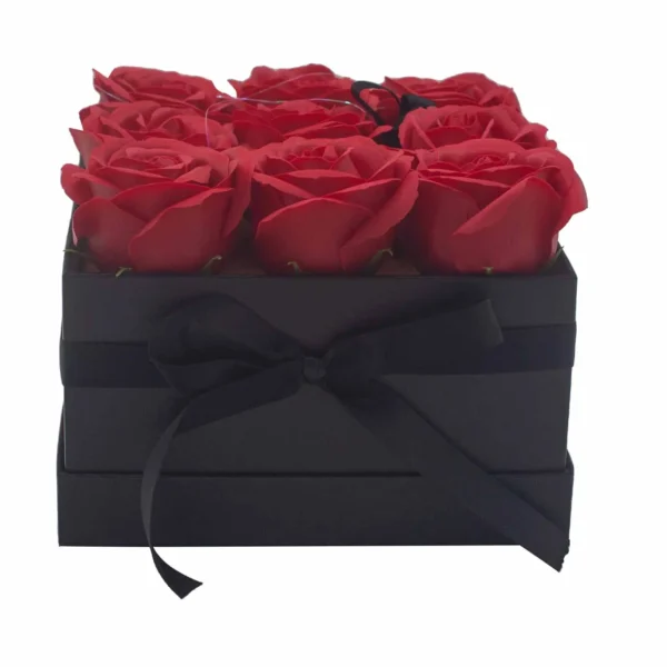 Soap Flower Gift Bouquet - 9 Red Roses - Square - Image 2