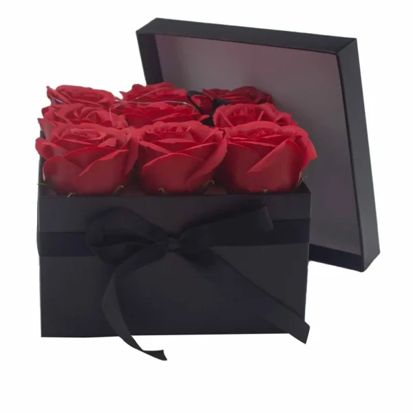 Soap Flower Gift Bouquet - 9 Red Roses - Square - Image 3