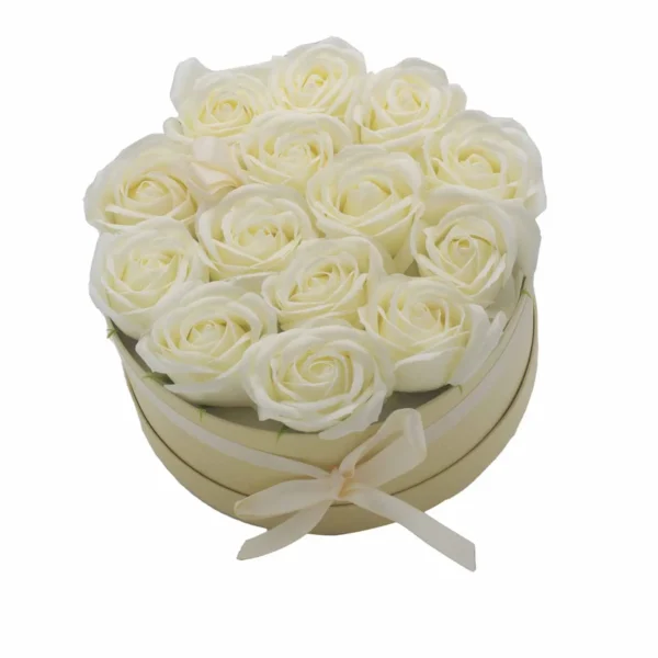 Soap Flower Gift Bouquet - 14 Cream Roses - Round - Image 2