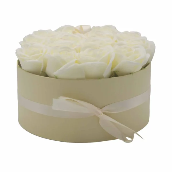 Soap Flower Gift Bouquet - 14 Cream Roses - Round - Image 3