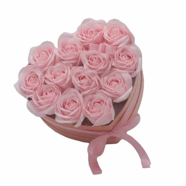 Soap Flower Gift Bouquet - 13 Pink Roses - Heart - Image 2