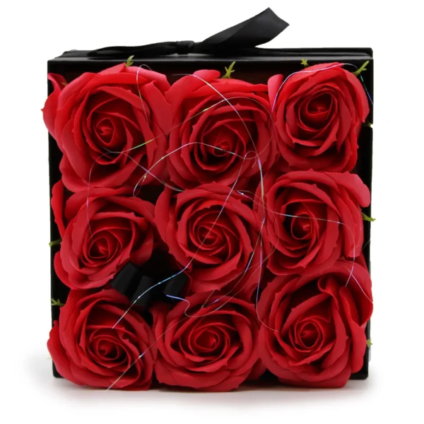 Soap Flower Gift Bouquet - 9 Red Roses - Square - Image 4