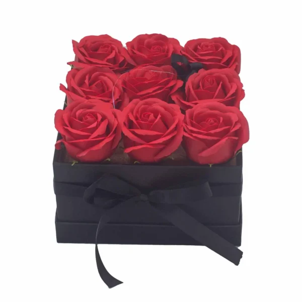 Soap Flower Gift Bouquet - 9 Red Roses - Square - Image 8