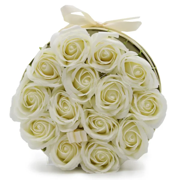 Soap Flower Gift Bouquet - 14 Cream Roses - Round - Image 4