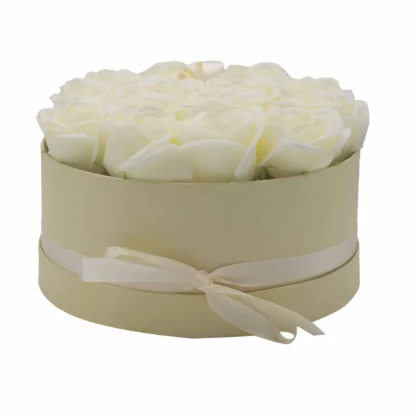 Soap Flower Gift Bouquet - 14 Cream Roses - Round - Image 8