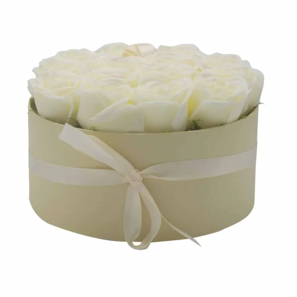 Soap Flower Gift Bouquet - 14 Cream Roses - Round - Image 9