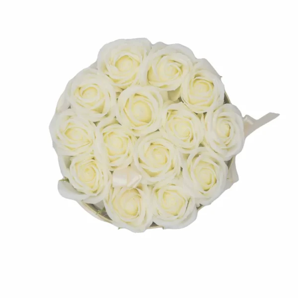 Soap Flower Gift Bouquet - 14 Cream Roses - Round - Image 10