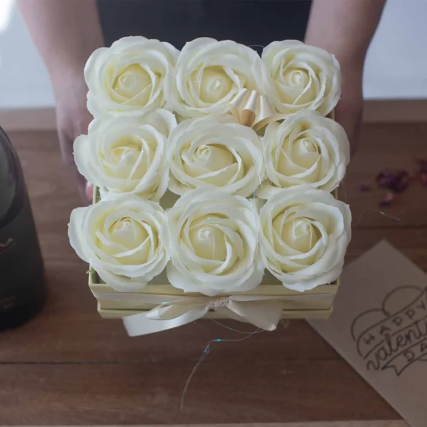 Soap Flower Gift Bouquet - 14 Cream Roses - Round - Image 12