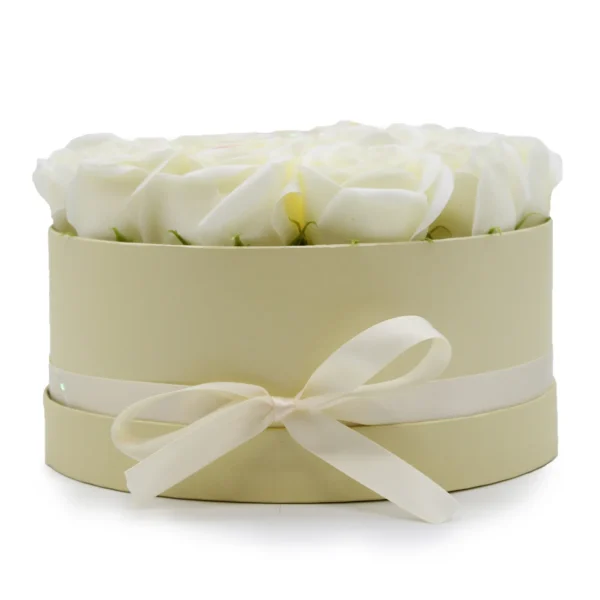 Soap Flower Gift Bouquet - 14 Cream Roses - Round - Image 13