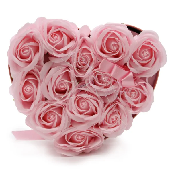 Soap Flower Gift Bouquet - 13 Pink Roses - Heart - Image 4