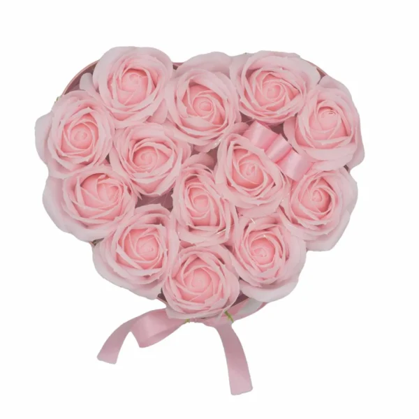 Soap Flower Gift Bouquet - 13 Pink Roses - Heart - Image 9