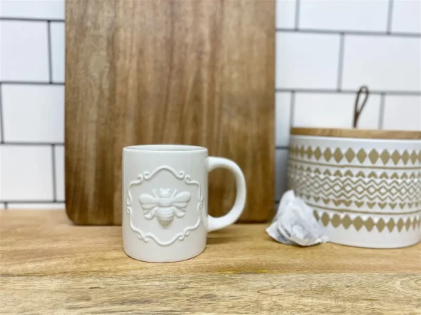 Cream Ceramic Embossed Bee Mug - Image 3