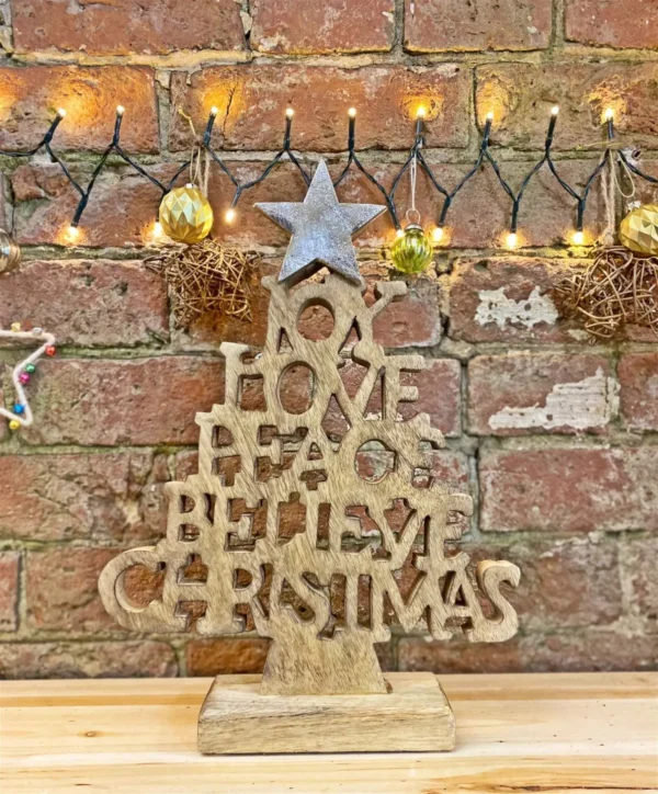 Wooden Christmas Tree Words Ornament 26cm - Image 3