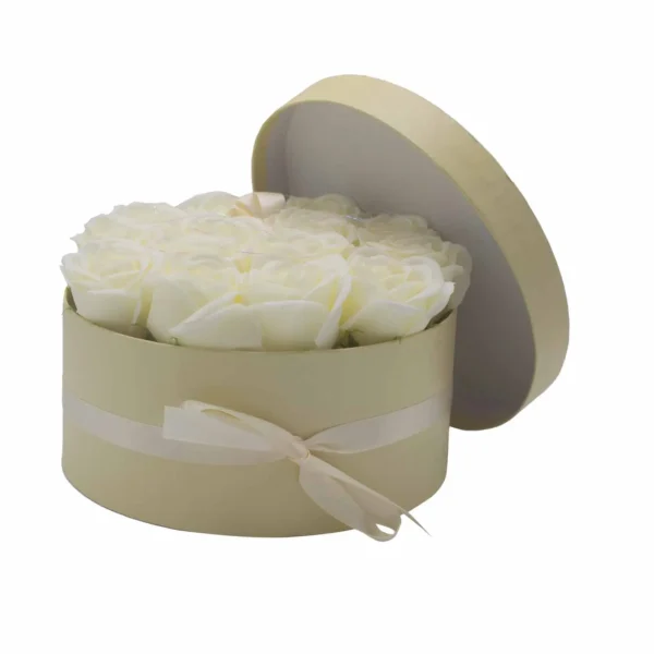 Soap Flower Gift Bouquet - 14 Cream Roses - Round - Image 16