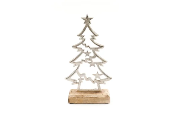 Silver Christmas Tree On Wooden Base Small - Image 6