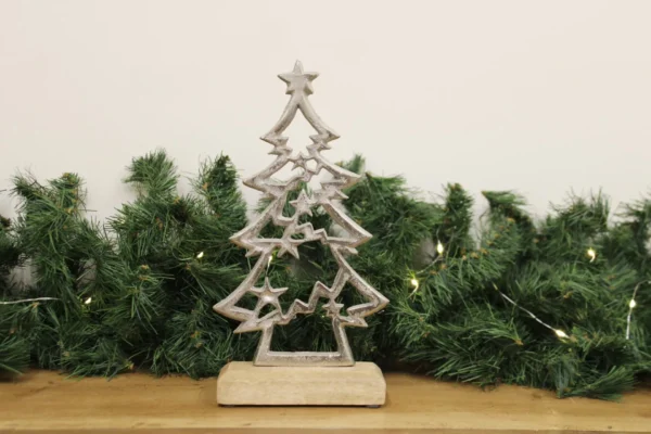 Silver Christmas Tree On Wooden Base Small - Image 2