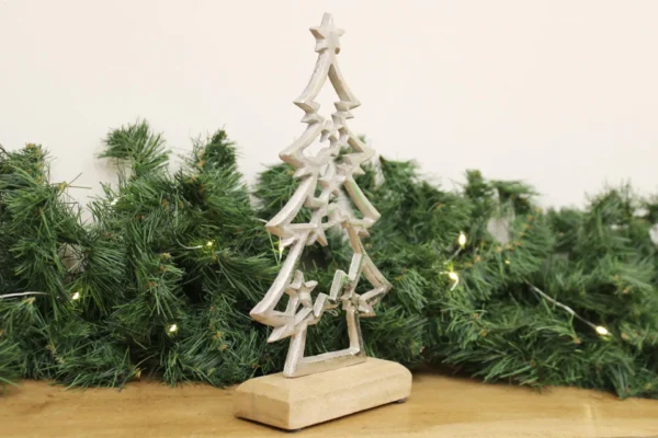 Silver Christmas Tree On Wooden Base Small - Image 4