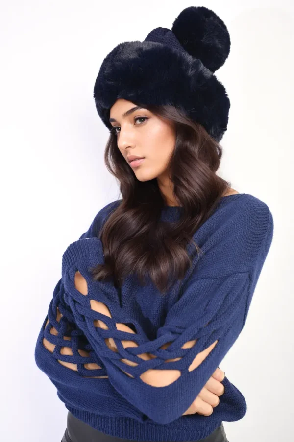 Faux Fur Knitted Winter Hat - Image 2