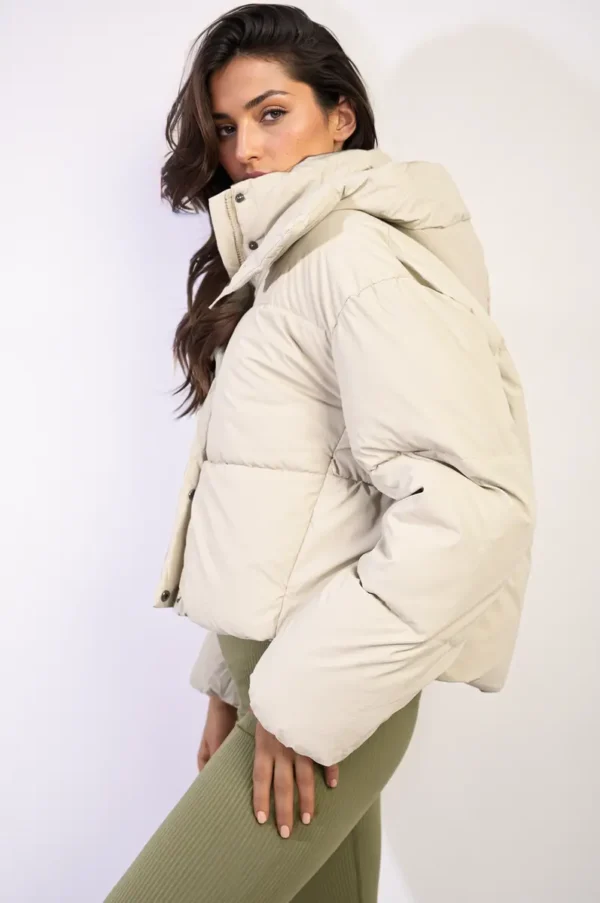 Hooded Puffer Jacket with Snap and Zip Closure - Image 2