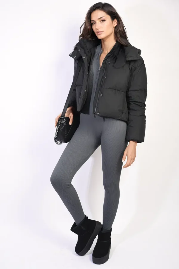 Hooded Puffer Jacket with Snap and Zip Closure - Image 6