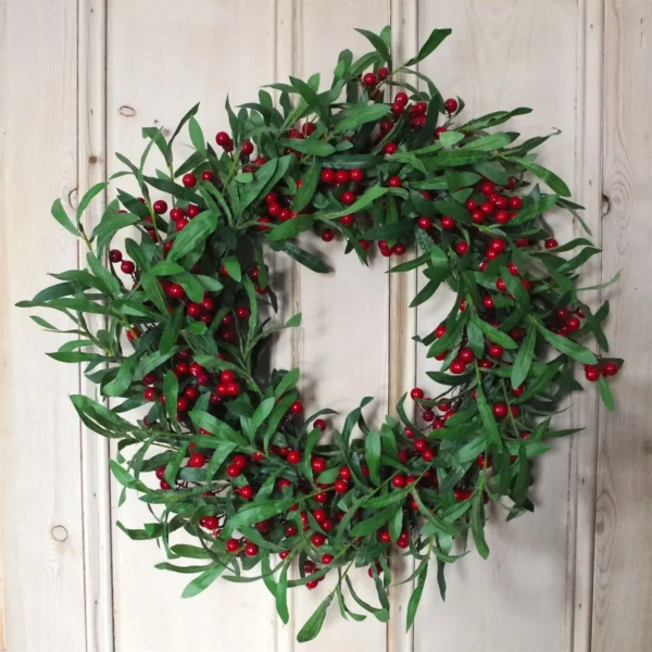 Christmas Mistletoe Leaf and Red Berry Floristry Wreath 60cm 24 inch Botanik - Image 5