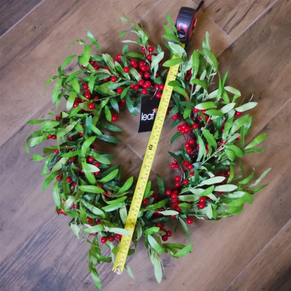 Christmas Mistletoe Leaf and Red Berry Floristry Wreath 60cm 24 inch Botanik - Image 6