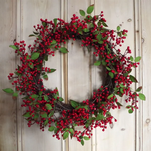 Christmas Natural Look Red Berry Floristry Wreath 60cm 24 inch Large Luxury Botanik